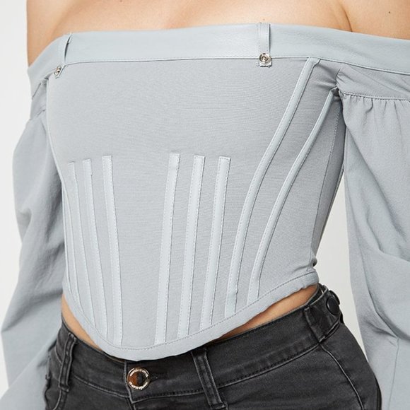 Maniere De Voir Technical Corset Top in Gray - Picture 3 of 6